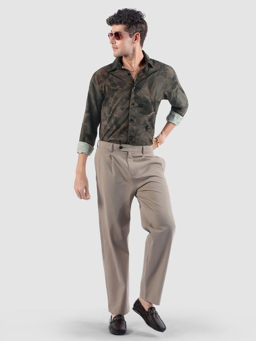 Brown Tropical Printed Viscose Shirt