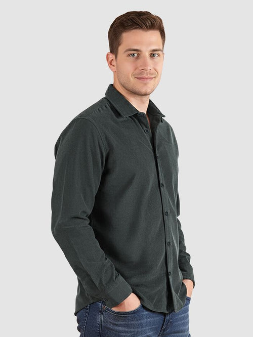 Dark Grey Solid Corduroy Shirt